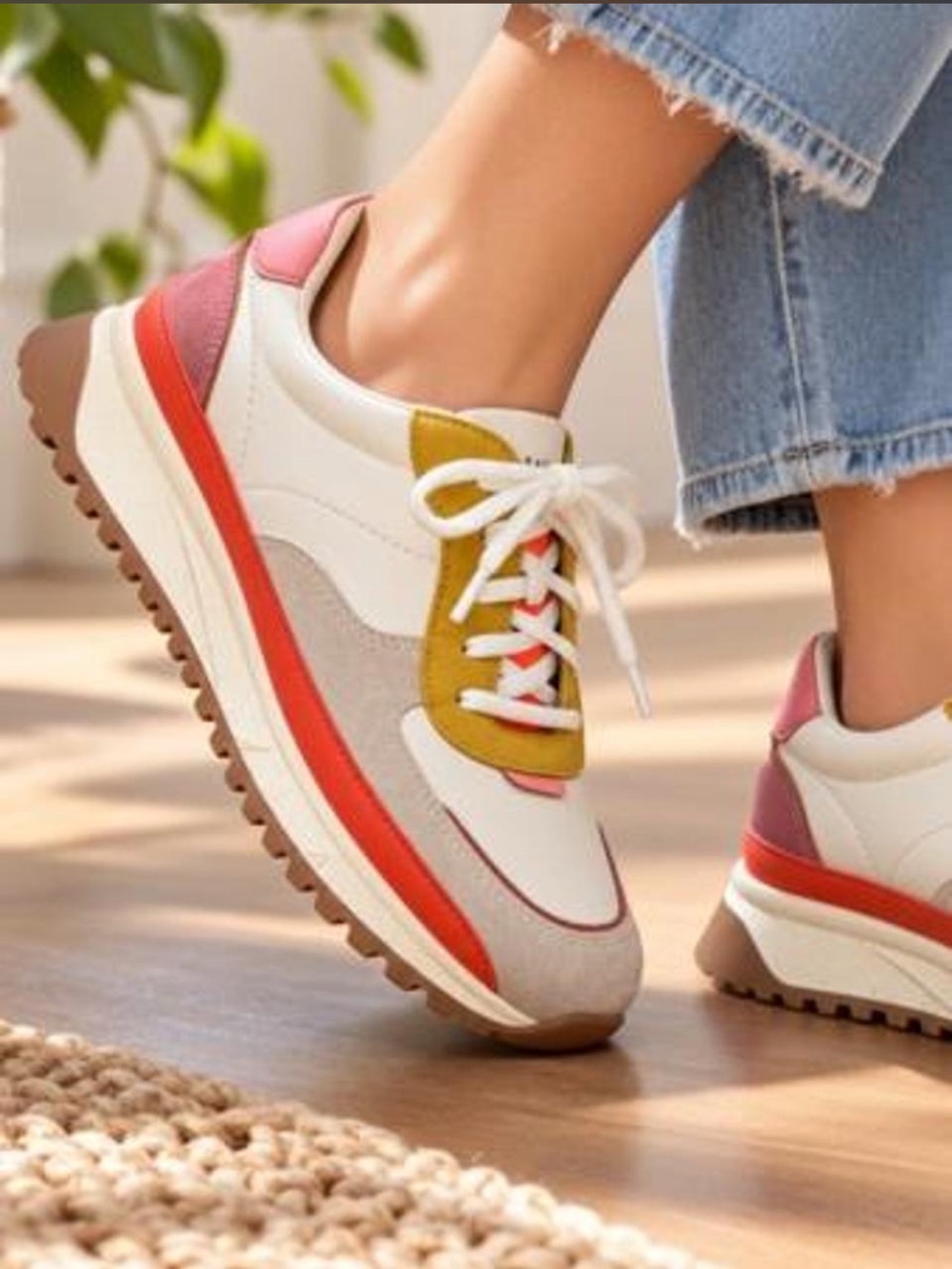 Madewell Colorblock Leather Sneakers Size 8M White Mustard Coral Pink